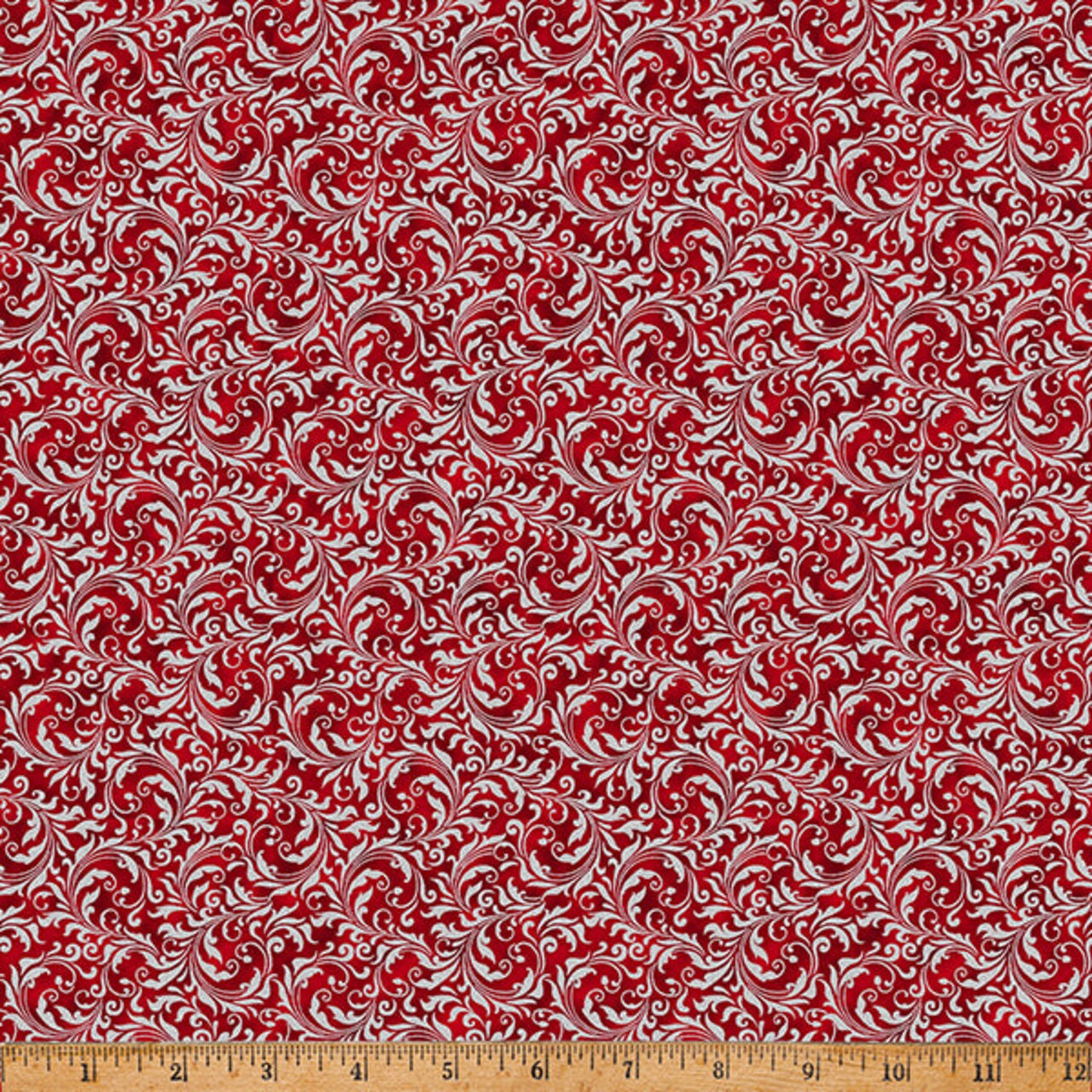 Fabric Hoffman Crimson Silver Scroll Blooming Holidays by the Quarter Yard X7790-10S